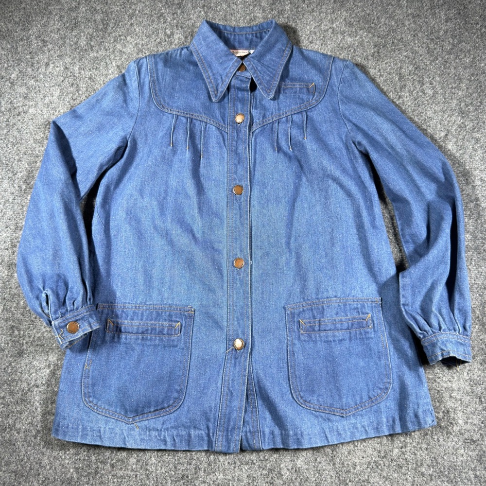 Gamin Vintage Denim Chore Jacket Womens Size 5 Blue Cotton Snap Front Coat